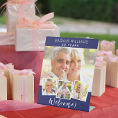 ネイビーブルーフォトコラージュ誕生日パーティーへようこそ 台座サイン