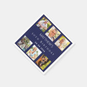 ネイビーブルーフォトコラージュ誕生日パーティー スタンダードカクテルナプキン (角)