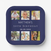 ネイビーブルーフォトコラージュ誕生日パーティー ペーパープレート (正面)