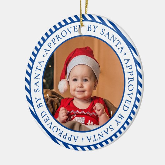 ネイビーブルーフォトサンタの素敵なリストメンバークリスマス セラミックオーナメント (左)