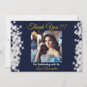 ネイビーブルーフォトボホキンセニェラスペインののお願い サンキューカード (正面)