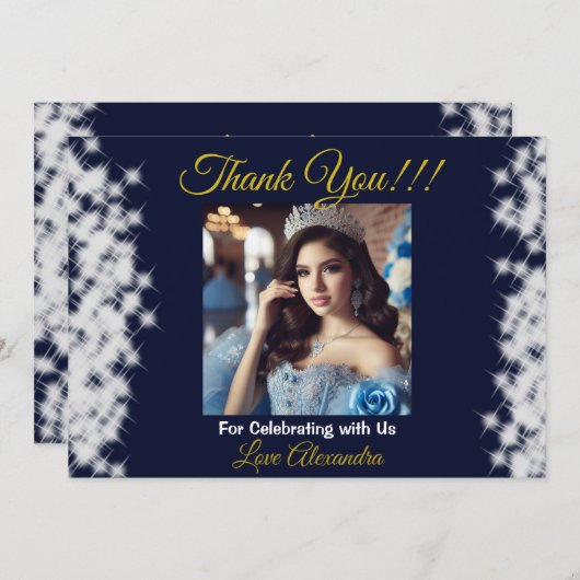 ネイビーブルーフォトボホキンセニェラスペインののお願い サンキューカード (正面/裏面)