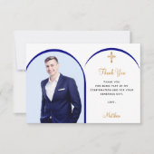 ネイビーブルーフォトボーイ金ゴールドクロス確認 サンキューカード (正面)