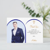 ネイビーブルーフォトボーイ金ゴールドクロス確認 サンキューカード (スタンド正面)