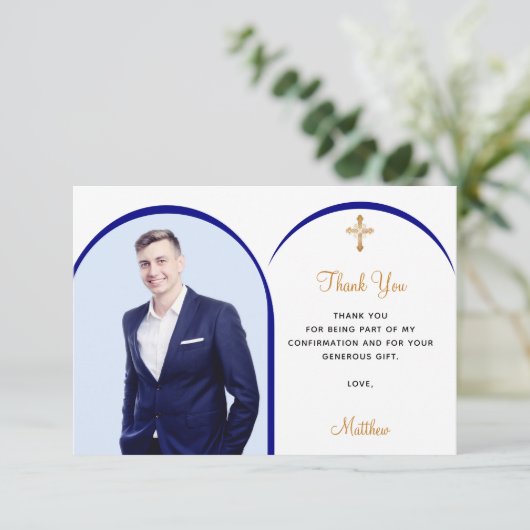 ネイビーブルーフォトボーイ金ゴールドクロス確認 サンキューカード (スタンド正面)