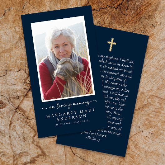 ネイビーブルーフォトメモリアル祈りの言葉カード