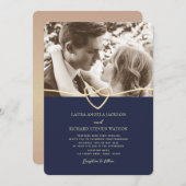 ネイビーブルーフォト結婚式招待状とQRコード 招待状 (正面/裏面)