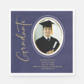 ネイビーブルーフォト金ゴールド卒業スクリプトミニマル スタンダードランチョンナプキン (正面)