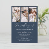 ネイビーブルーフォトQRコード結婚のミニマル主義 招待状 (スタンド正面)