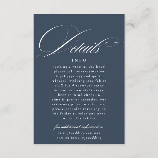 ネイビーブルーフォーマルホワイト書結婚道の詳細 エンクロージャーカード (正面)