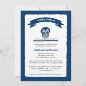 ネイビーブルーフクロウが本のベビーシャワー招待状 招待状 (正面)