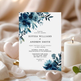 ネイビーブルーフラワーインディゴ結婚フローラ 招待状