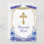 ネイビーブルーフラワーズフィエスタバプテスマと誕生日 招待状 (裏面)