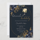 ネイビーブルーフラワーズブランチ&バブリーブライダルシャワー 招待状 (正面)