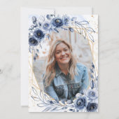 ネイビーブルーフラワーズ卒業パーティー写真 招待状 (裏面)