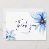 ネイビーブルーフラワーミニマルエレガントブライダルシャワー サンキューカード (正面)