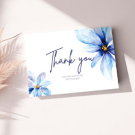 ネイビーブルーフラワーミニマルエレガントブライダルシャワー サンキューカード
