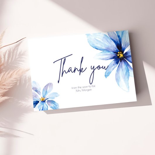ネイビーブルーフラワーミニマルエレガントブライダルシャワー サンキューカード