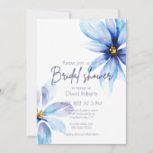ネイビーブルーフラワーミニマルエレガントブライダルシャワー 招待状 (正面)
