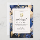 ネイビーブルーフラワーワイン試飲リハーサルディナー 招待状 (正面)