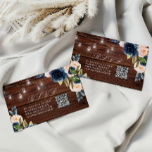ネイビーブルーフラワー素朴ズ結婚QR RSVP