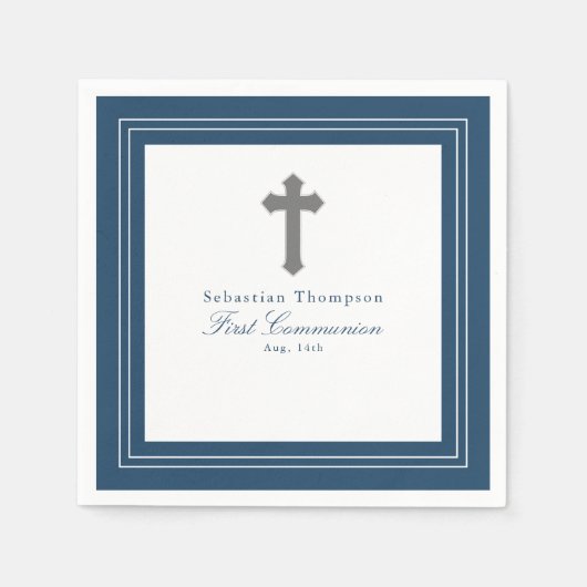 ネイビーブルーフレームファースト紙 スタンダードカクテルナプキン (正面)