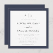 ネイビーブルーフレームモノグラム結婚式招待状 招待状 (正面/裏面)