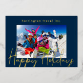 ネイビーブルーフレームロゴ企業の金ゴールドハッピー 箔シーズンカード (正面)