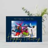 ネイビーブルーフレームロゴ企業の金ゴールドハッピー 箔シーズンカード (立ち正面)