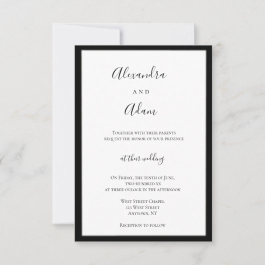 ネイビーブルーフレーム結婚式招待状 招待状 (正面)