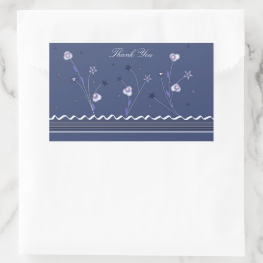 ネイビーブルーフローラありがとう 長方形シール (バッグ)