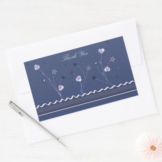 ネイビーブルーフローラありがとう 長方形シール (封筒)