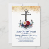 ネイビーブルーフローラいかり航海の卒業 招待状 (正面)