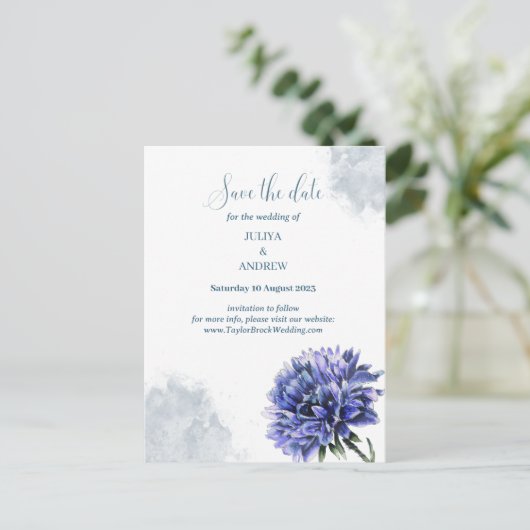 ネイビーブルーフローラが日付を保存ポストカード ポストカード (スタンド正面)