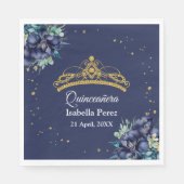 ネイビーブルーフローラと金ゴールドティアラキンセアニェラ スタンダードランチョンナプキン (正面)