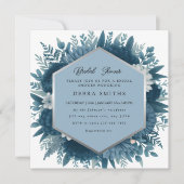 ネイビーブルーフローラのブライダル招待 カード (正面)