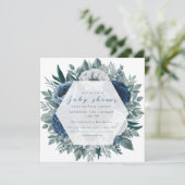 ネイビーブルーフローラの緑の赤ちゃんシャワーの招待状 シーズンカード (スタンド正面)