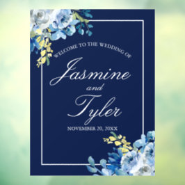 ネイビーブルーフローラへようこそ結婚 ウィンドウサイン