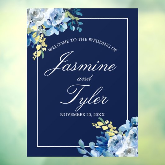 ネイビーブルーフローラへようこそ結婚 ウィンドウサイン (シート3)