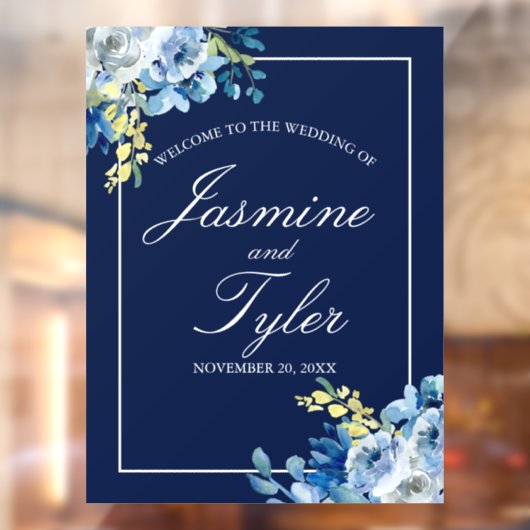 ネイビーブルーフローラへようこそ結婚 ウィンドウサイン (シート2)