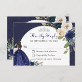 ネイビーブルーフローラアーチキンセニェラプリンセス 出欠カード (正面/裏面)