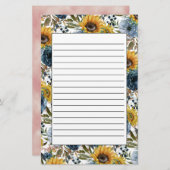 ネイビーブルーフローライエローサンフラワーズホワイトライニング 便箋 (正面/裏面)