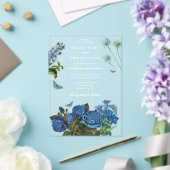 ネイビーブルーフローラウォーターカラーエレガントな結婚式 アクリル招待状 (インサイチュ (ウェディング))