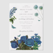 ネイビーブルーフローラウォーターカラーエレガントな結婚式 ベラム紙招待状 (正面)