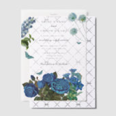 ネイビーブルーフローラウォーターカラーエレガントな結婚式 ベラム紙招待状 (オフセット (招待状))
