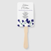 ネイビーブルーフローラウォーター結婚カラー ハンドファン (正面)