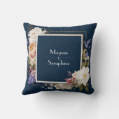 ネイビーブルーフローラエレガンスと牡丹と花 クッション (裏面)
