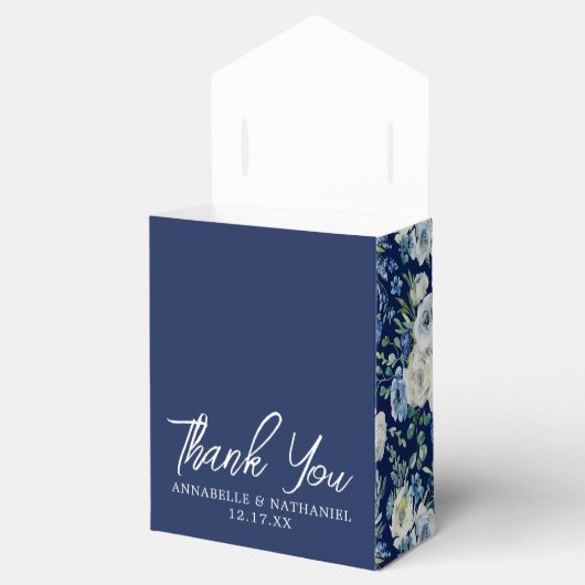 ネイビーブルーフローラエレガント夕べウィンターウェディング フェイバーボックス (オープン)