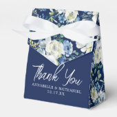 ネイビーブルーフローラエレガント夕べウィンターウェディング フェイバーボックス (正面サイド)