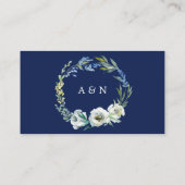 ネイビーブルーフローラエレガント夕べウェディングレセプション エンクロージャーカード (裏面)